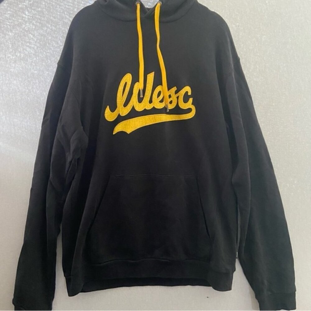 WeSC Yellow Script Logo Pullover Hoodie Black Men's Size M